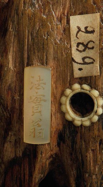 JAPON - Fin Époque EDO (1603-1868) Netsuke en bois, cigale en écaille posée sur un...