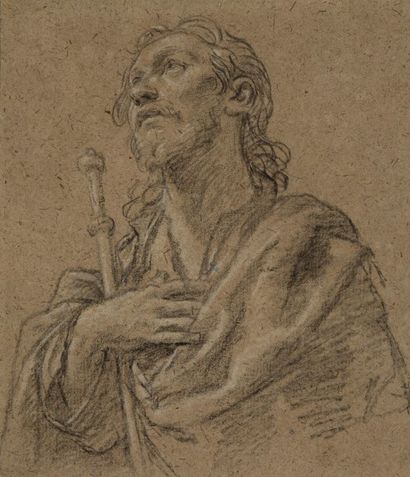 Etienne PARROCEL (Avignon 1696 - Rouen 1776) 
Etude d'un saint en prière
Crayon noir...