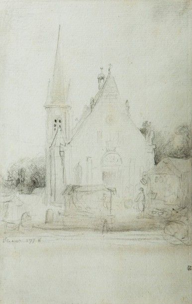 GABRIEL DE SAINT-AUBIN (PARIS 1724 - 1780) 
Vue animée de l'église de Sceaux
Crayon...