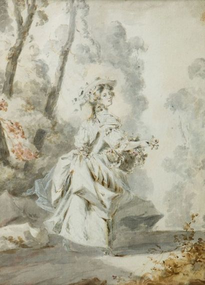 Claude HOIN (Dijon 1750 - 1817) 
Portrait en pied de mademoiselle Dugazon dans le...