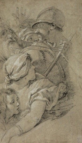 Jean-Baptiste DESHAYES (Rouen 1729 - Paris 1765) 
Feuille d'étude avec personnages
Crayon...