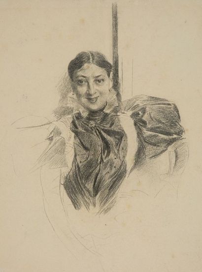 Giovanni BOLDINI (Ferrare 1842 - Paris 1931) 
Portrait de femme
Crayon noir 32,4...
