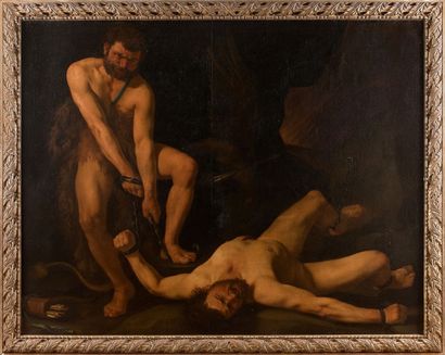 Peintre HOLLANDAIS actif à Rome vers 1630 Hercule délivrant Prométhée Toile 170 x216...