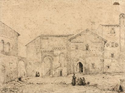 FRANÇOIS MARIUS GRANET (Aix-en-Provence 1775 - 1849) 
Une vue animée de Tivoli
Plume...