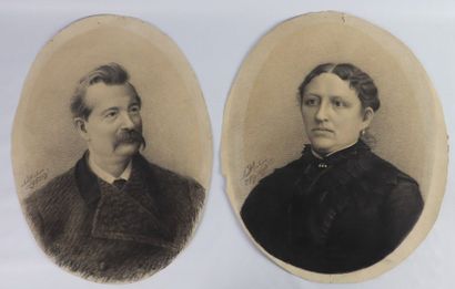null D. CALURVE (?), Bruges, 1887.

Ensemble de trois portraits.

Dessins au crayon...
