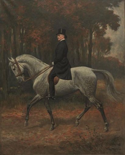 null Georges SCOTT (1873-1943).

Portrait d'un élégant à cheval.

Huile sur toile,...