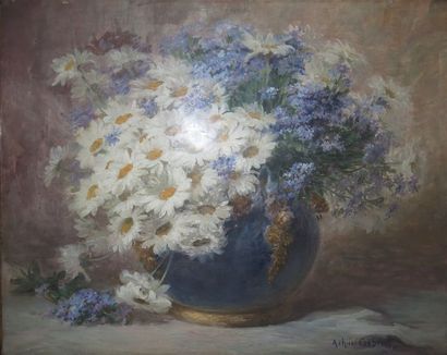 null Achille Théodore CESBRON (1849-1913).
Bouquet de marguerites et de myosotis,...