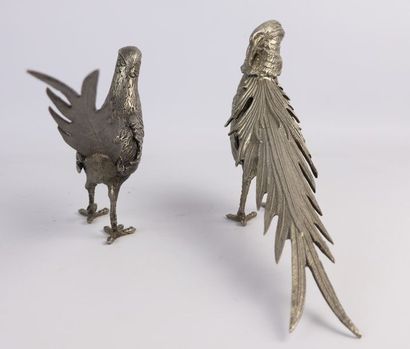 null Couple de faisans en bronze argenté.

L_35,5 cm et 30 cm