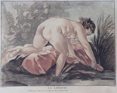 null François BOUCHER (1703-1770), d'après.

Gravé par Louis BONNET.

La laveuse.

Estampe...