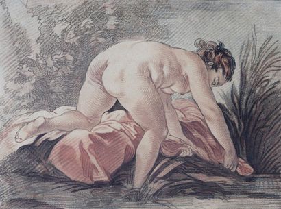 null François BOUCHER (1703-1770), d'après.

Gravé par Louis BONNET.

La laveuse.

Estampe...