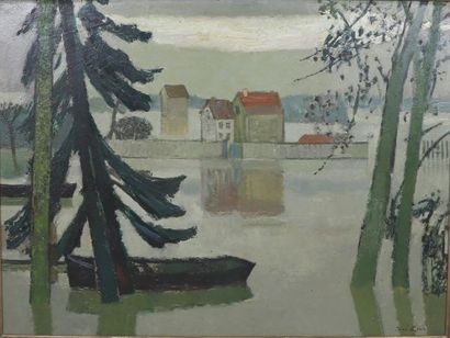 null René GENIS (1922-2004).

Le hameau inondé.

Huile sur panneau signée en bas...