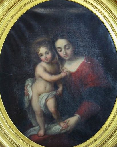 null Ecole française du XIXème siècle.

Vierge à l'Enfant.

Huile sur toile, ovale.

H_72...