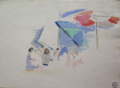 ALFRED GASPART (1900-1993) Alfred GASPART (1900-1993).

La plage, sous les parasols.

Aquarelle...