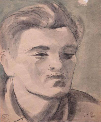 ALFRED GASPART (1900-1993) Alfred GASPART (1900-1993).

Self-portrait, Stalag VIIA.

Ink...