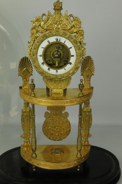 null Gilt bronze skeleton clock with swans, palms and flowers and caryatids in the...