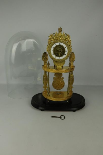 null Gilt bronze skeleton clock with swans, palms and flowers and caryatids in the...