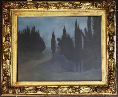 null Symbolist school of the end of the 19th century.

The cypress path.

Pastel...