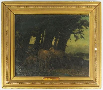 null Charles Emile JACQUE (Paris 1813 - 1894), attribué à.

Moutons dans une clairière.

Huile...