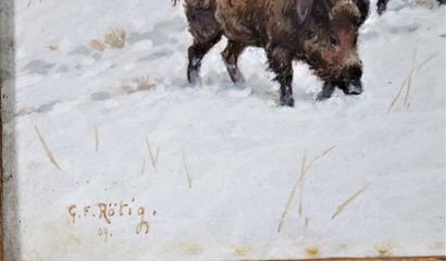 null Georges Frederic ROTIG (1873-1961).

Harde de sangliers dans la neige.

Gouache...