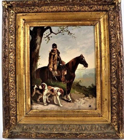 null Ecole française du XIXème siècle, monogrammée AF

Veneur à cheval et deux chiens

Huile...