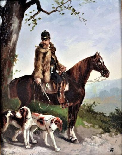 null Ecole française du XIXème siècle, monogrammée AF

Veneur à cheval et deux chiens

Huile...