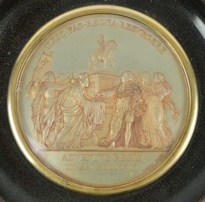 null Médaille de table en bronze argenté.

Entrée de Louis XVIII à Paris, gravure...