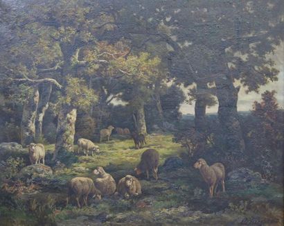 null Charles Ferdinand CERAMANO (1829-1909).

Herd of sheep and her shepherd at rest.

Oil...