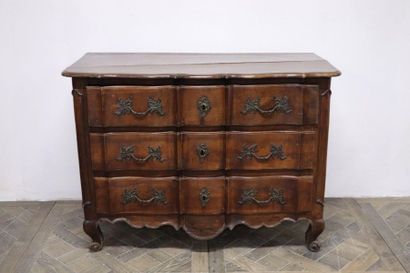null Moulded and carved wooden crossbow chest of drawers with three drawers.

Regional...