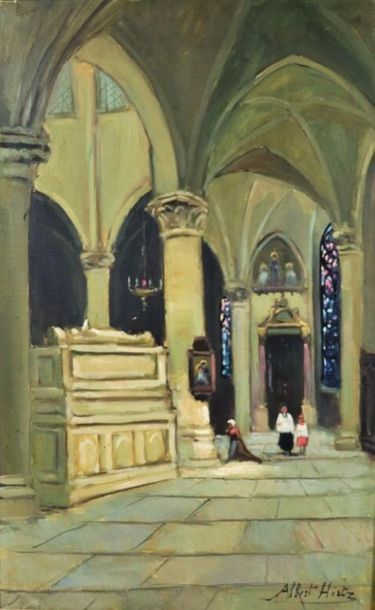 null Albert HIRTZ ( 1898-1976).

Inside the Basilica of Notre Dame, le Folgoët, Brittany.

Oil...