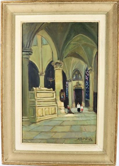 null Albert HIRTZ ( 1898-1976).

Inside the Basilica of Notre Dame, le Folgoët, Brittany.

Oil...