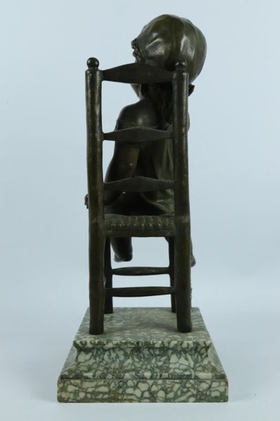 null Nicolas LECORNEY (active around 1880-1884).

Girl in the chair.

Bronze group,...