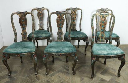 Suite of six chairs in lacquered wood with...