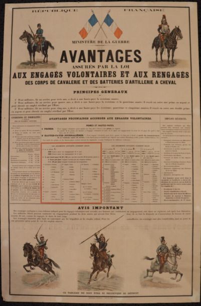 null Recruitment poster for the French army cavalry of 1908.

H_ 98,5cm W_64,5cm,...