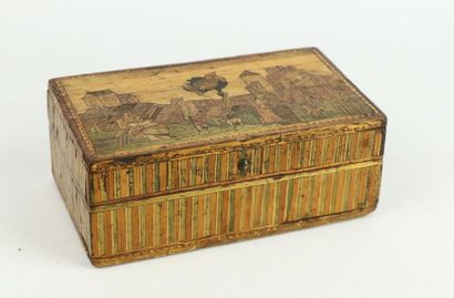 null Box in straw marquetry with peasant scene decoration on the lid.

19th century.

H_6,2...