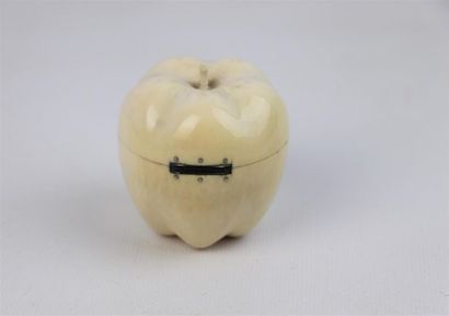 null Poudrier en ivoire sculpté simulant un fruit.

Complet de son intérieur.

Vers...