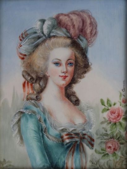 null Ecole française du XXème siècle.

Marie-Antoinette au jardin.

Miniature sur...