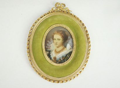 null Portrait d'une reine et d'Anne Louis de Bourbon.

Paire de miniatures ovales,...