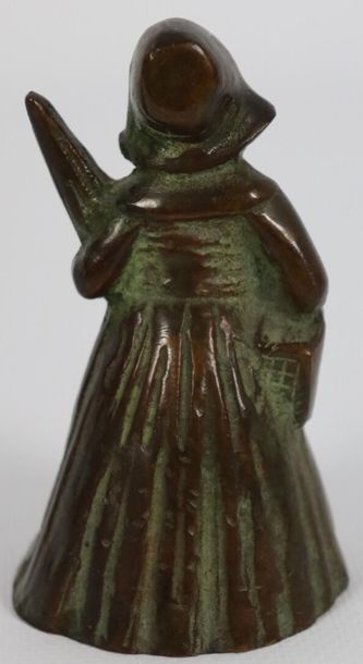 null Table bell depicting a young girl with an umbrella.

Bronze with a brown patina,...