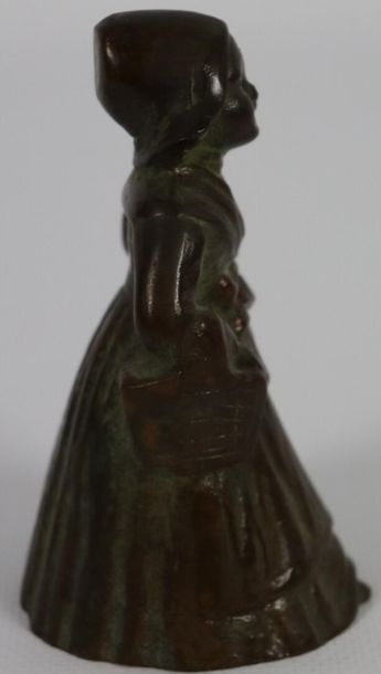 null Table bell depicting a young girl with an umbrella.

Bronze with a brown patina,...