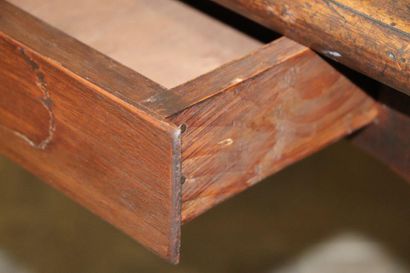 null Table en bois naturel sculpté ouvrant à un tiroir en ceinture.

XVIIIeme siècle.

H_68...