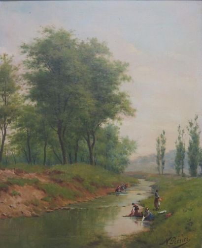 null Nicolas PERRIER (XIXème-XXème siècle).

Bords de rivières animés.

Paire d'huile...