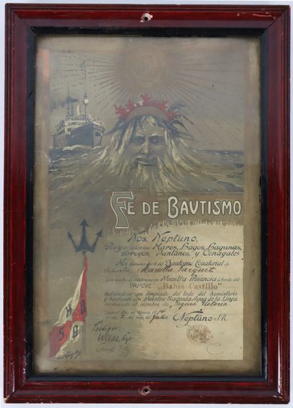 null Certificat de baptême équatorial, à bord du bateau à vapeur Bahia Castillo,...