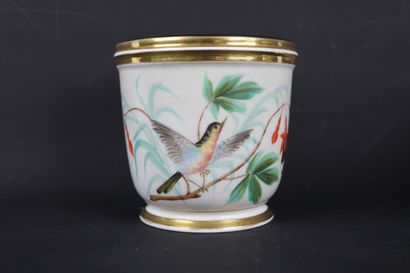 null PARIS.

Paire de cache-pots en porcelaine à décor d'oiseau branché sur tiges...