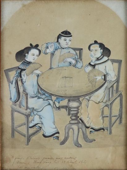 null Ecole du XIXème siècle.

Groupe de chinois jouant aux cartes.

Encre et aquarelle...