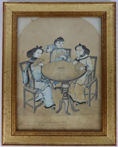 null Ecole du XIXème siècle.

Groupe de chinois jouant aux cartes.

Encre et aquarelle...