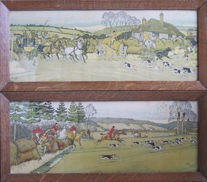 null Harry ELIOTT (1882-1959). 

Scène de chasse à courre.

Paire d'estampes en couleurs.

H_15,5...