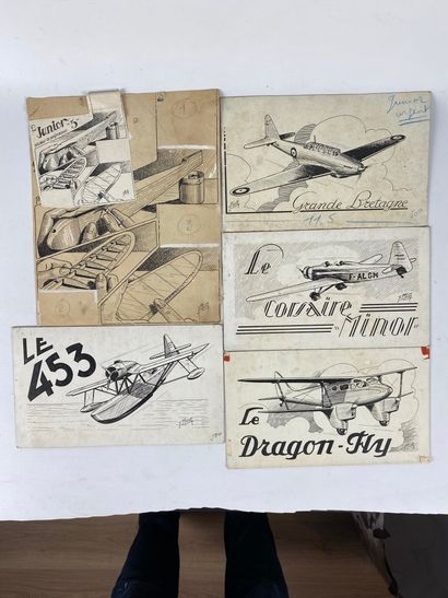 null Fernand MONTI (1902-1978).

Réunion de cinquante dessins, figurant des avions...