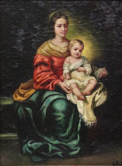 null Bartolomé Esteban MURILLO (1618-1682, d'après.

Vierge à l'enfant.

Huile sur...