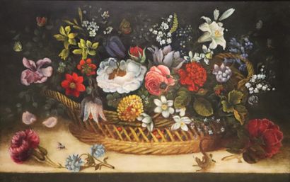 null Dans le goût de l'école flamande du XVIIème siècle.

Panier de fleurs sur un...
