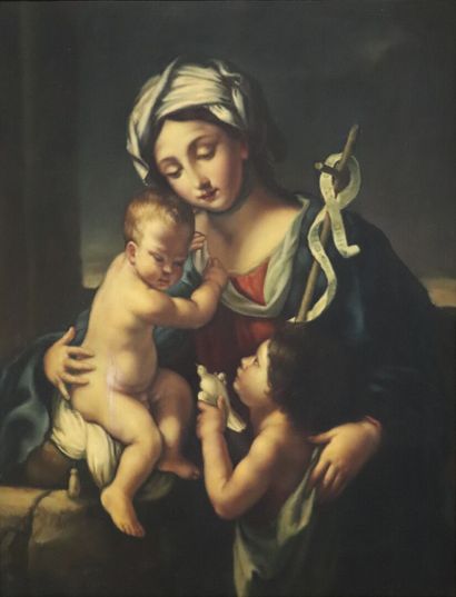 null Guido RENI (1575-1642), d'après.

La Vierge à l'enfant avec saint Jean Baptiste.

Huile...